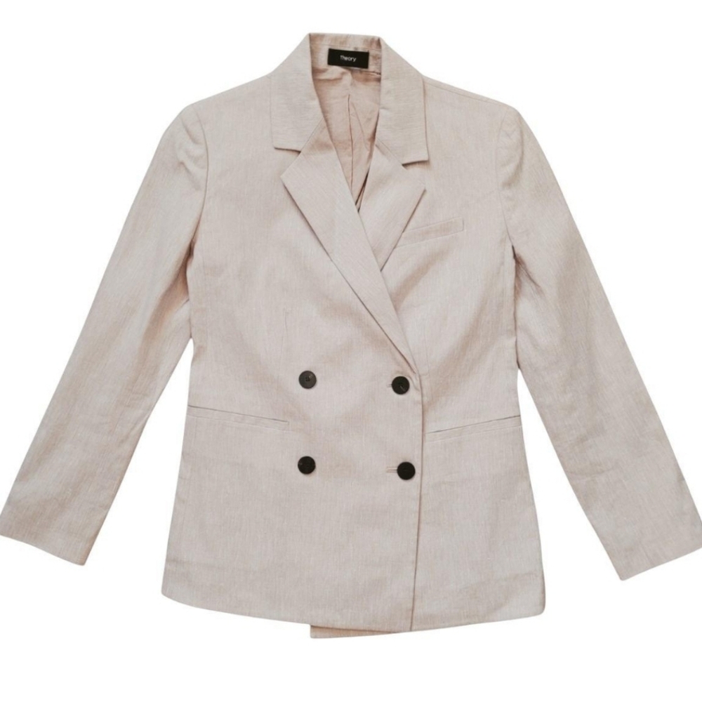 NWT Theory Beige Double-Breasted Cotton Blazer Size 6 Perfect For Office